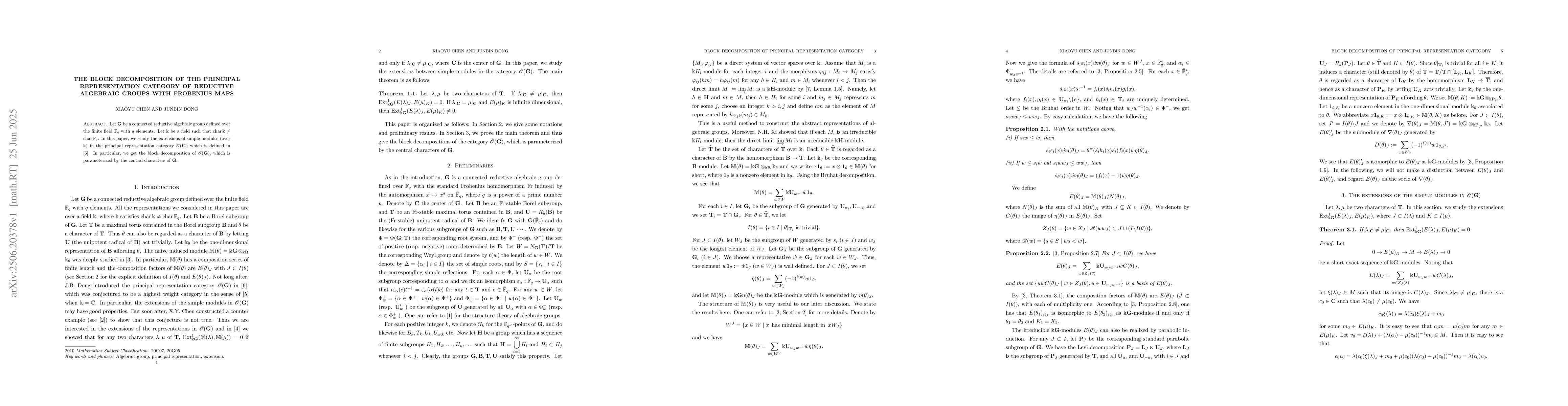 Thumbnail for The block decomposition of the principal representation category of
  reductive algebraic groups with Frobenius maps