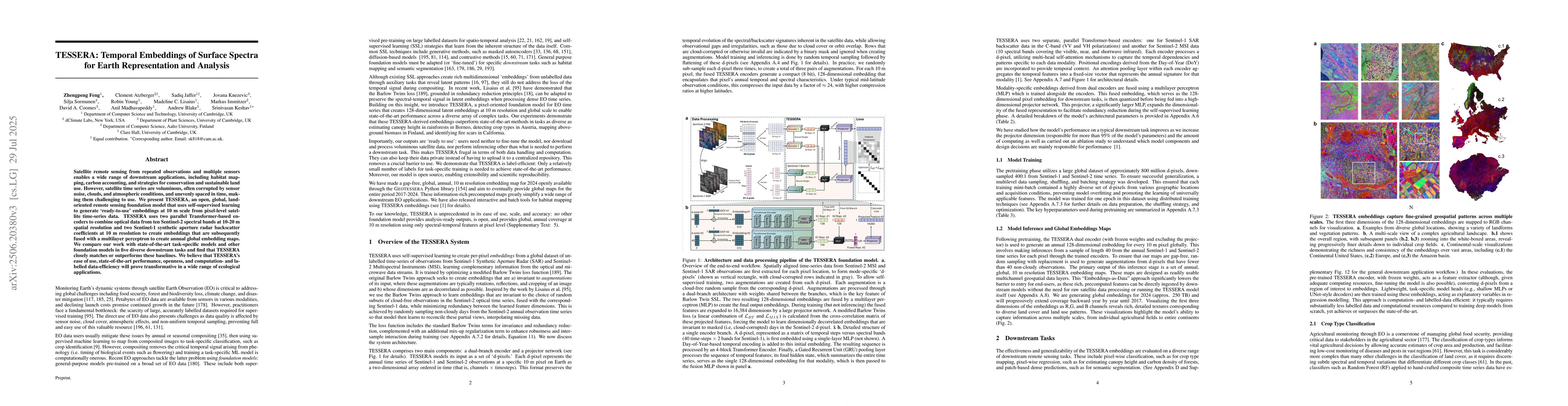 Thumbnail for TESSERA: Temporal Embeddings of Surface Spectra for Earth Representation
  and Analysis