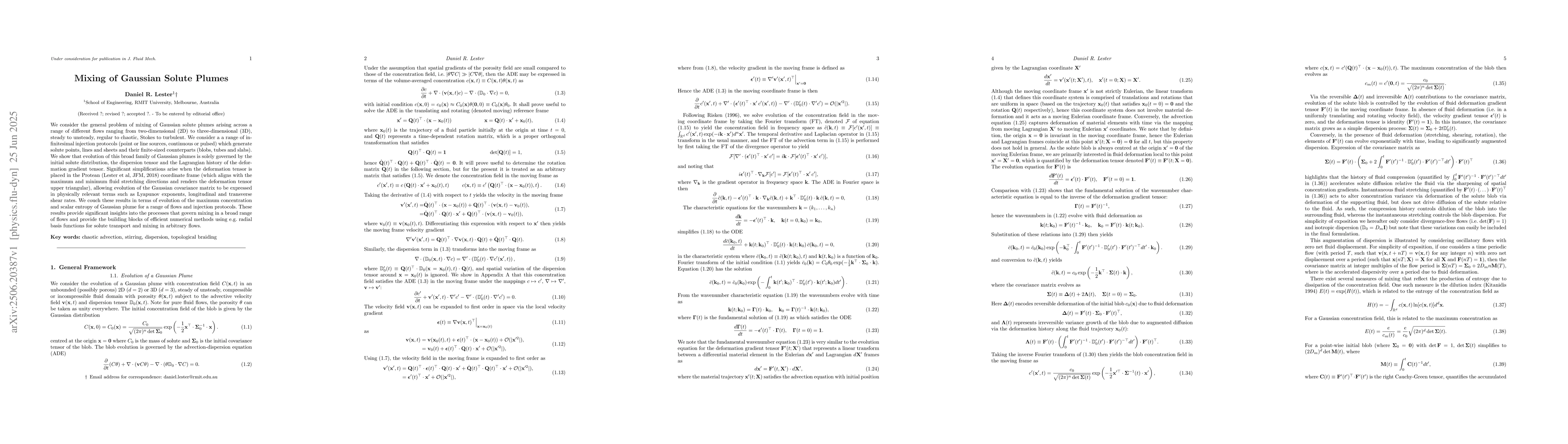 Thumbnail for Mixing of Gaussian Solute Plumes