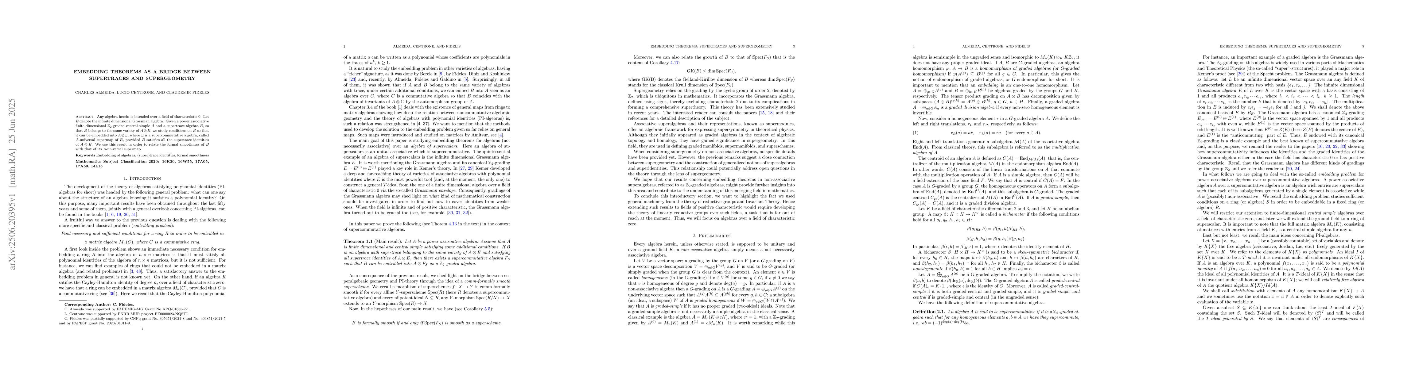 Thumbnail for Embedding theorems as a bridge between supertraces and supergeometry
