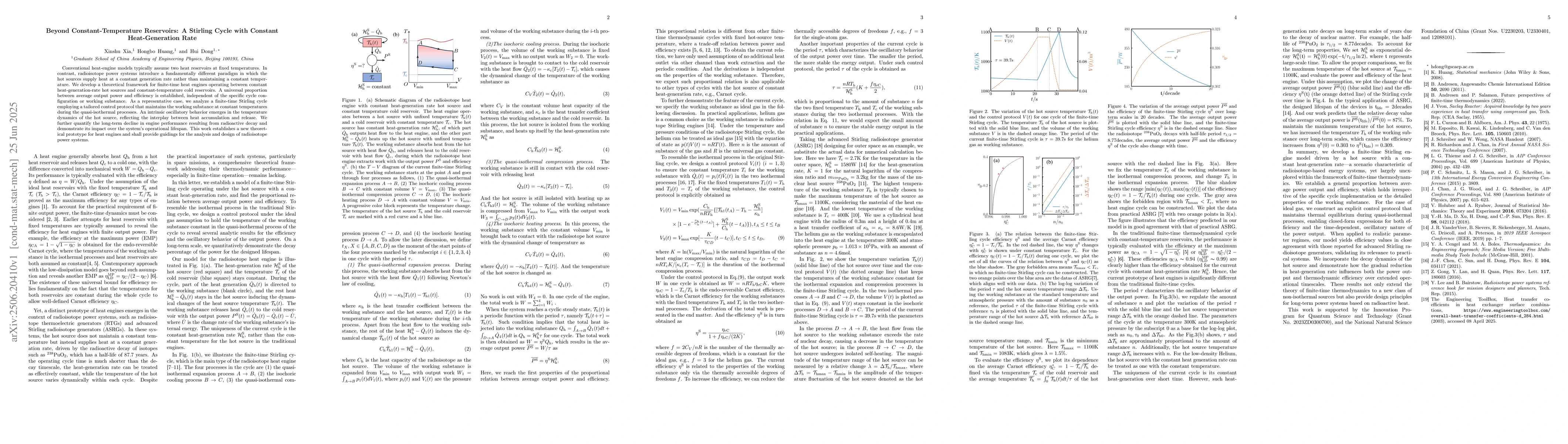 Thumbnail for Beyond Constant-Temperature Reservoirs: A Stirling Cycle with Constant
  Heat-Generation Rate