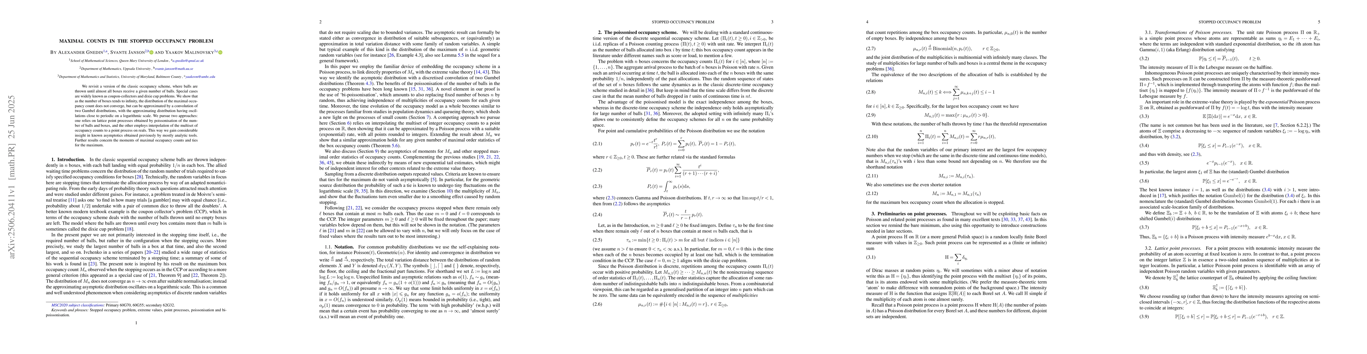 Thumbnail for Maximal Counts in the Stopped Occupancy Problem