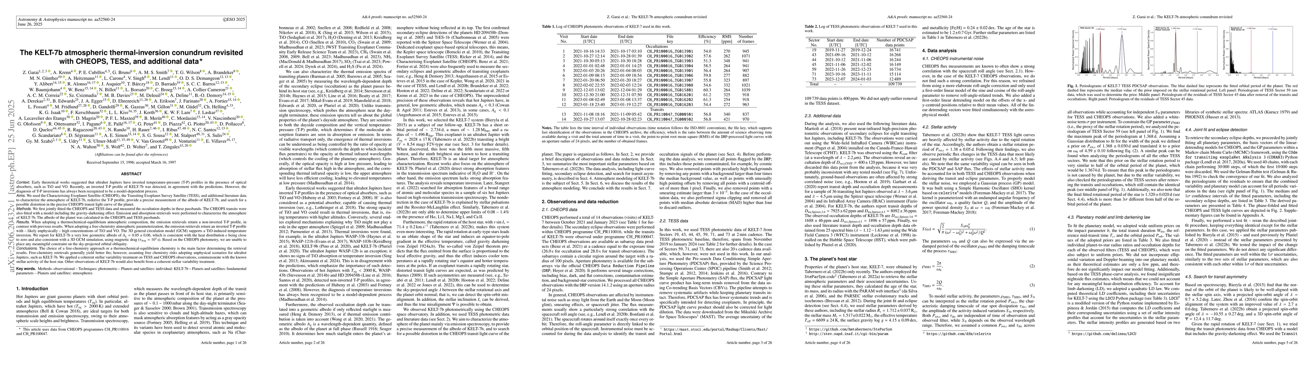 Thumbnail for The KELT-7b atmospheric thermal-inversion conundrum revisited with
  CHEOPS, TESS, and additional data