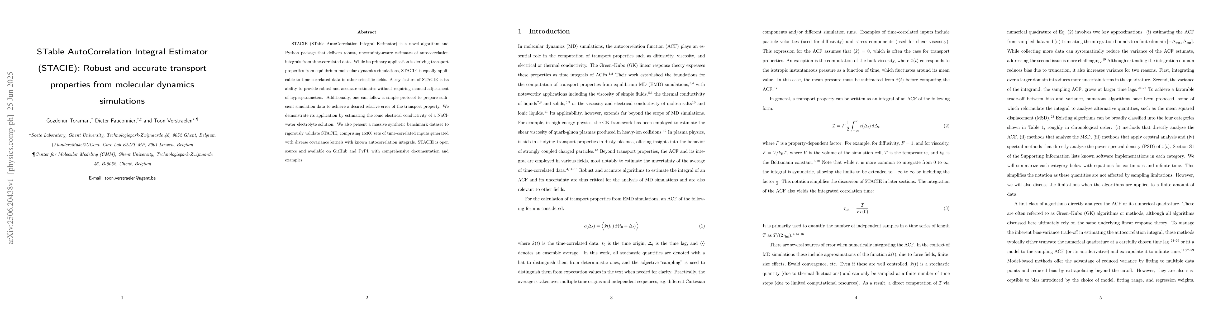 Thumbnail for STable AutoCorrelation Integral Estimator (STACIE): Robust and accurate
  transport properties from molecular dynamics simulations