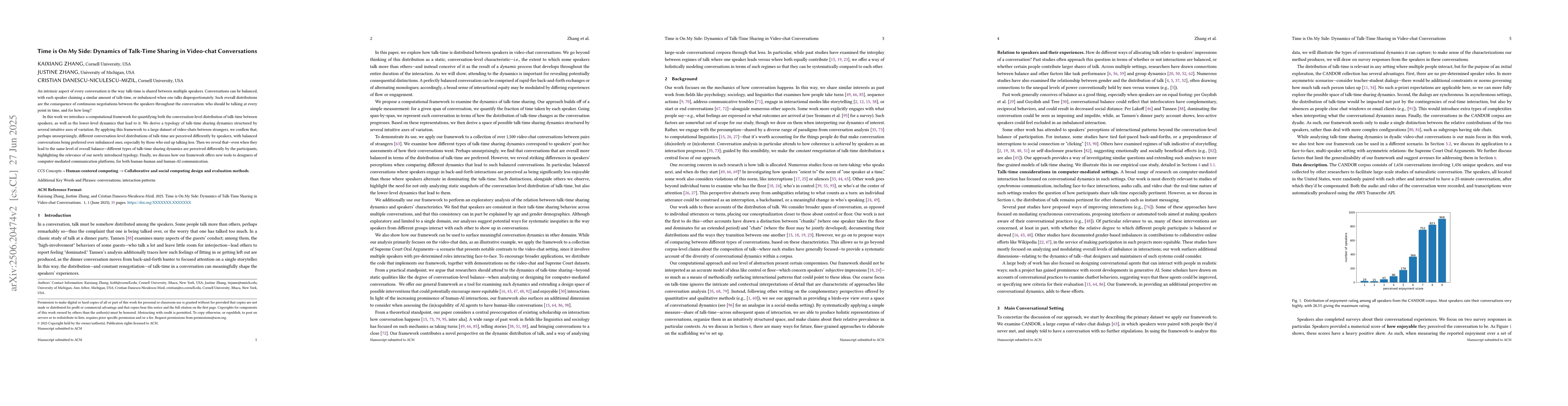 Thumbnail for Time is On My Side: Dynamics of Talk-Time Sharing in Video-chat
  Conversations