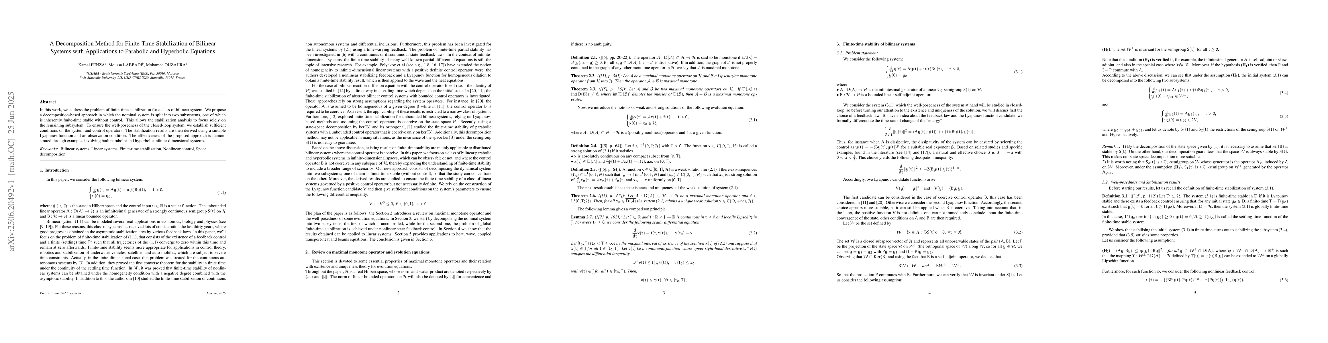 Thumbnail for A Decomposition Method for Finite-Time Stabilization of Bilinear Systems
  with Applications to Parabolic and Hyperbolic Equations