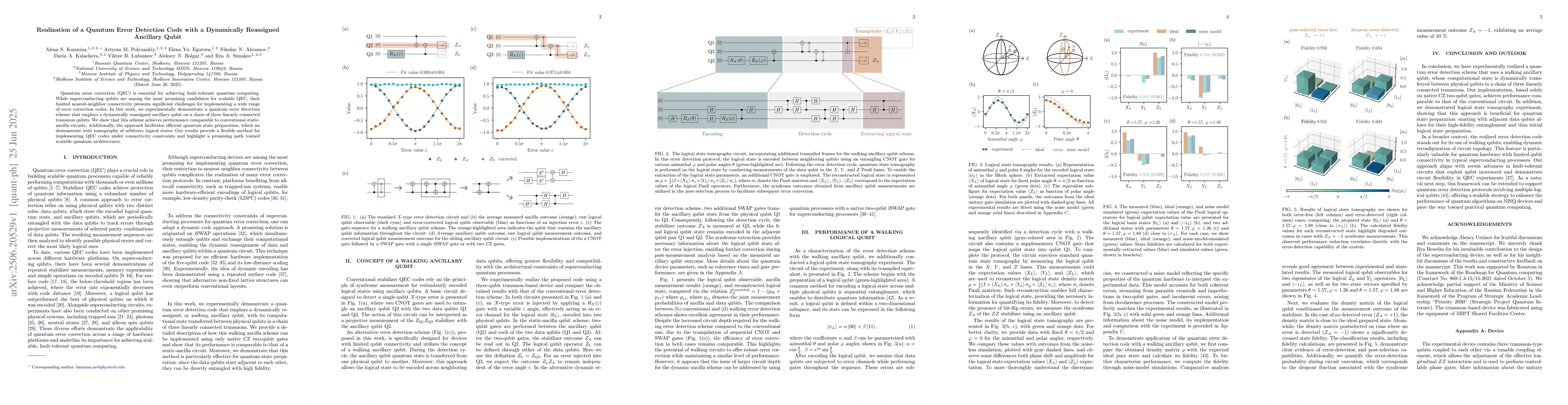 Thumbnail for Realization of a Quantum Error Detection Code with a Dynamically
  Reassigned Ancillary Qubit