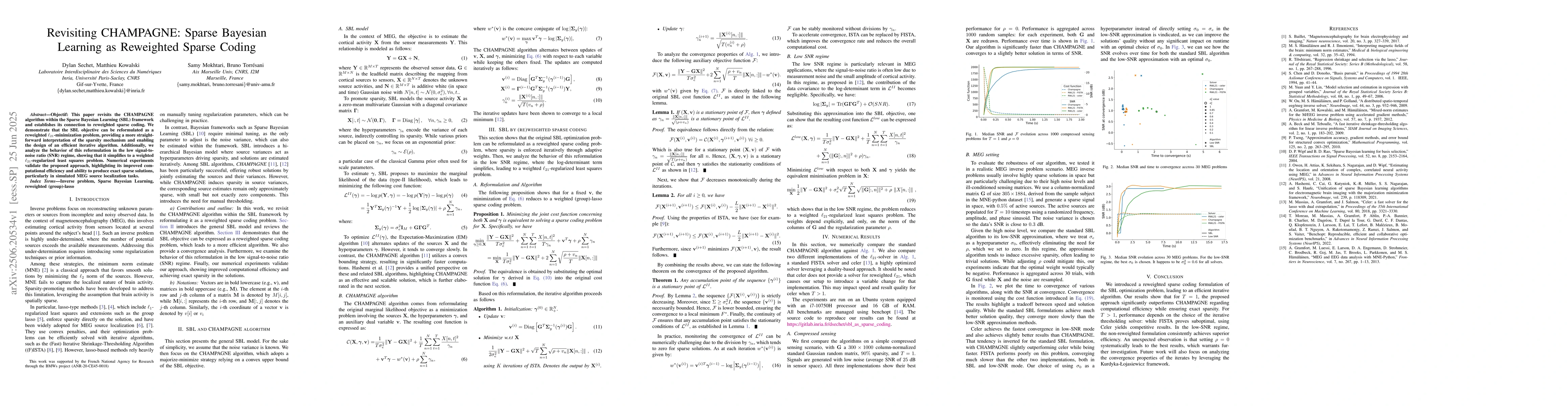 Thumbnail for Revisiting CHAMPAGNE: Sparse Bayesian Learning as Reweighted Sparse
  Coding
