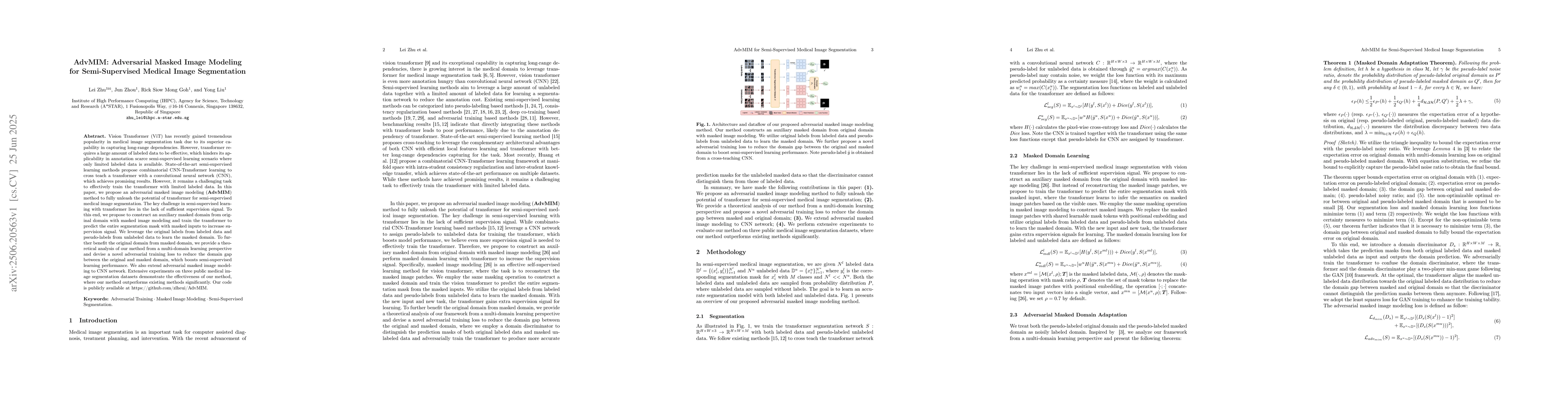 Thumbnail for AdvMIM: Adversarial Masked Image Modeling for Semi-Supervised Medical
  Image Segmentation