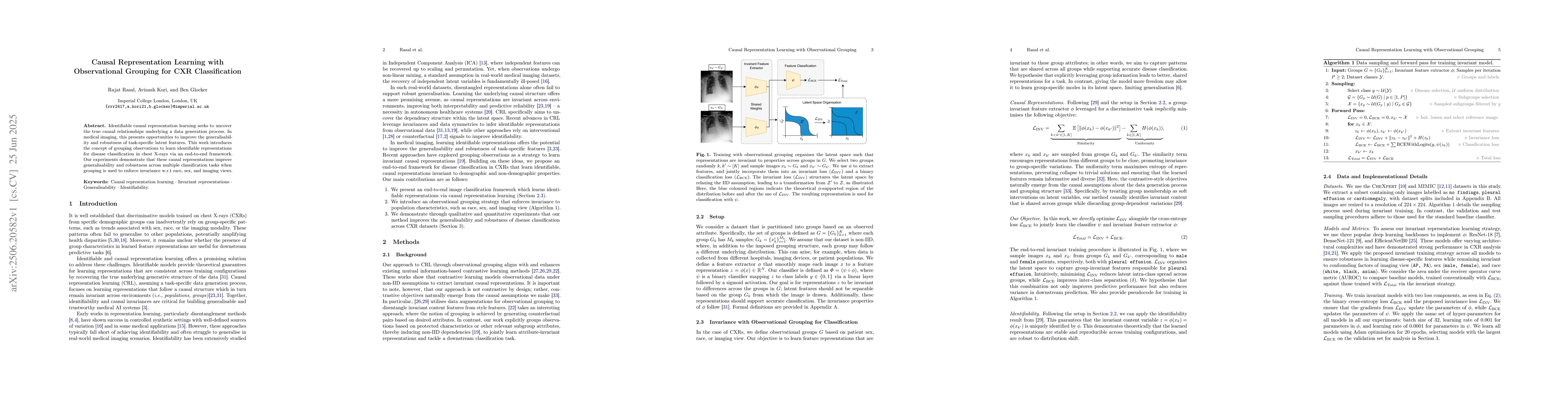 Thumbnail for Causal Representation Learning with Observational Grouping for CXR
  Classification