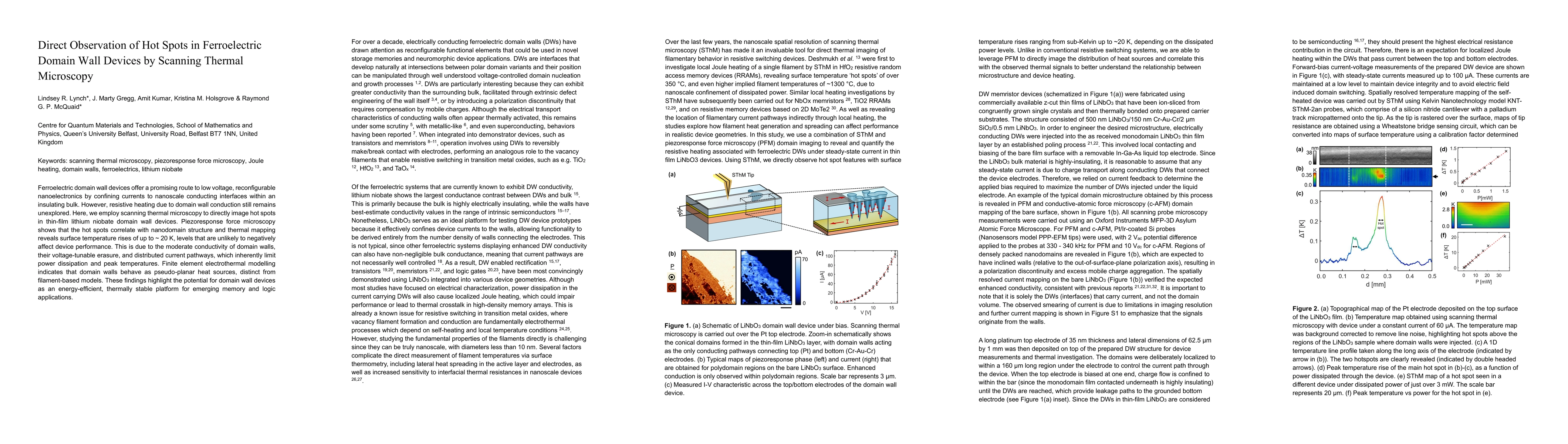 Thumbnail for Direct Observation of Hot Spots in Ferroelectric Domain Wall Devices by
  Scanning Thermal Microscopy