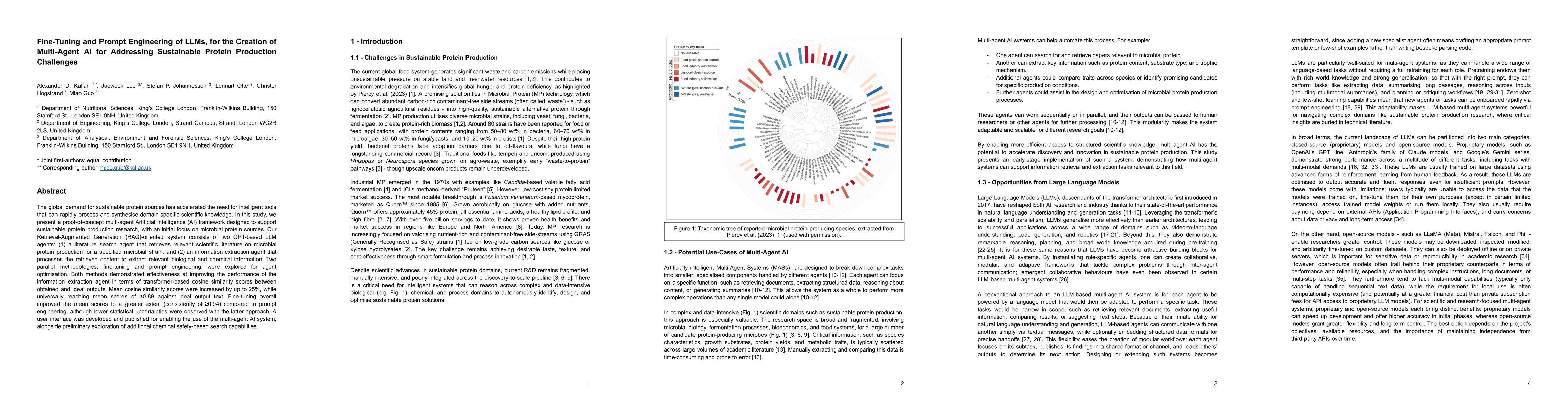 Thumbnail for Fine-Tuning and Prompt Engineering of LLMs, for the Creation of
  Multi-Agent AI for Addressing Sustainable Protein Production Challenges
