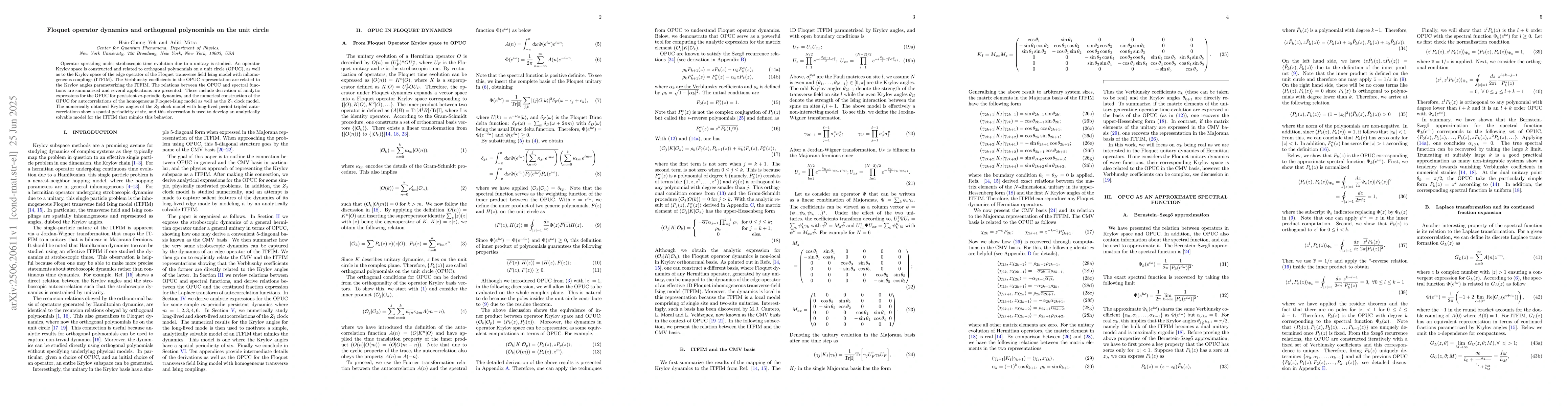 Thumbnail for Floquet operator dynamics and orthogonal polynomials on the unit circle
