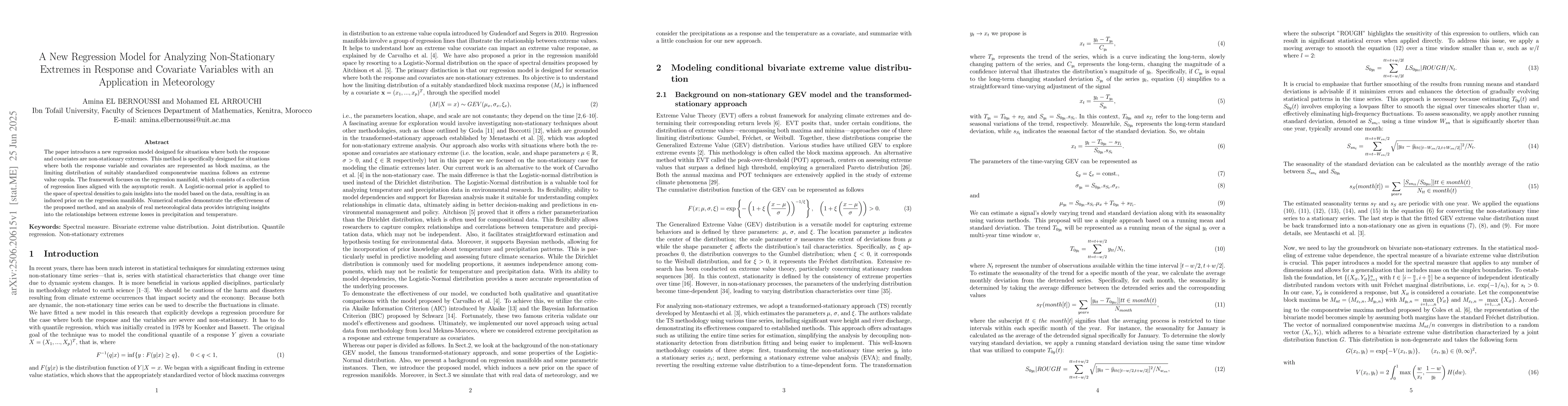 Thumbnail for A New Regression Model for Analyzing Non-Stationary Extremes in Response
  and Covariate Variables with an Application in Meteorology
