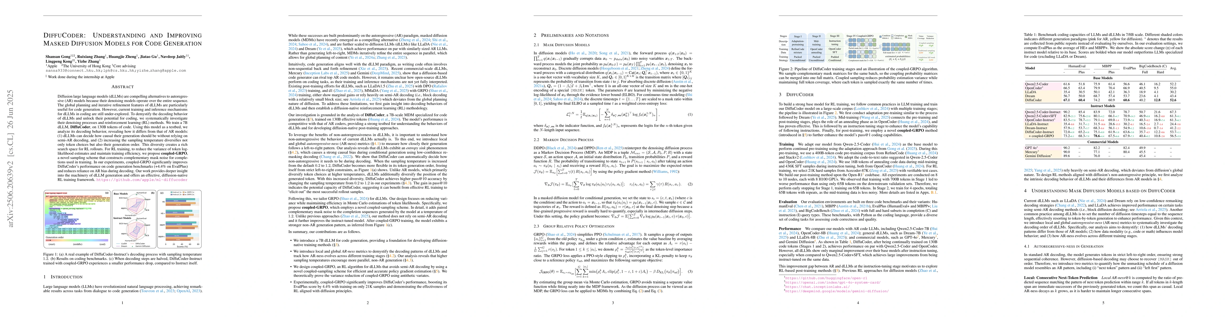Thumbnail for DiffuCoder: Understanding and Improving Masked Diffusion Models for Code
  Generation