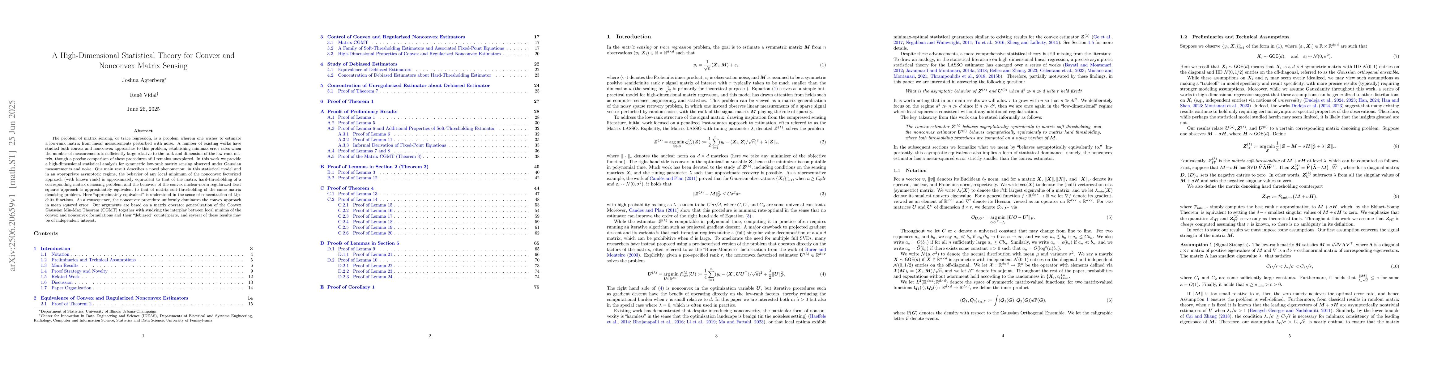 Thumbnail for A High-Dimensional Statistical Theory for Convex and Nonconvex Matrix
  Sensing
