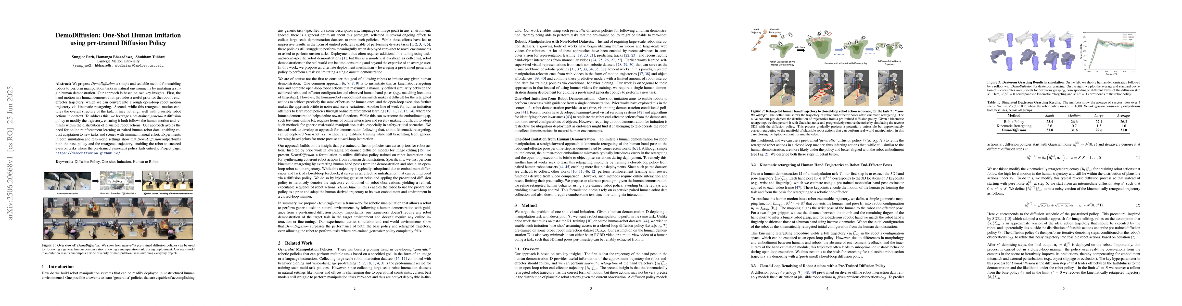 Thumbnail for DemoDiffusion: One-Shot Human Imitation using pre-trained Diffusion
  Policy