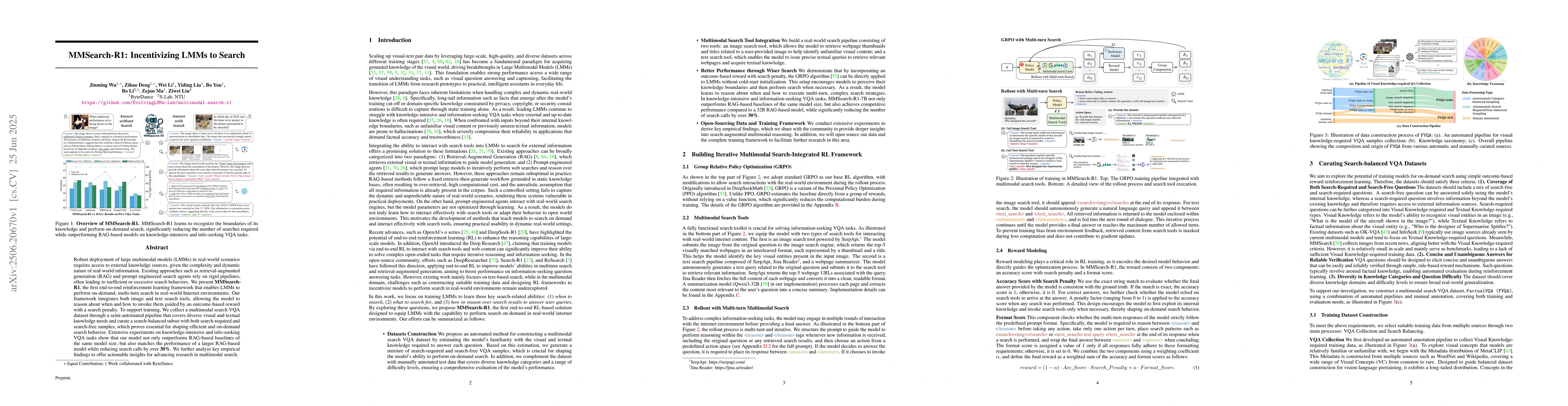 Thumbnail for MMSearch-R1: Incentivizing LMMs to Search