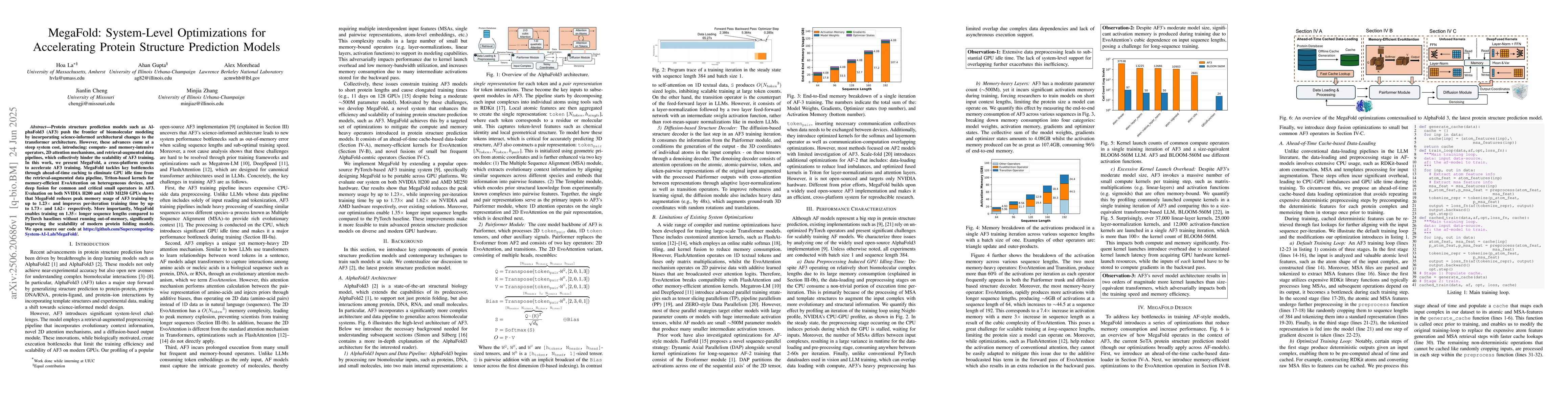 Thumbnail for MegaFold: System-Level Optimizations for Accelerating Protein Structure
  Prediction Models