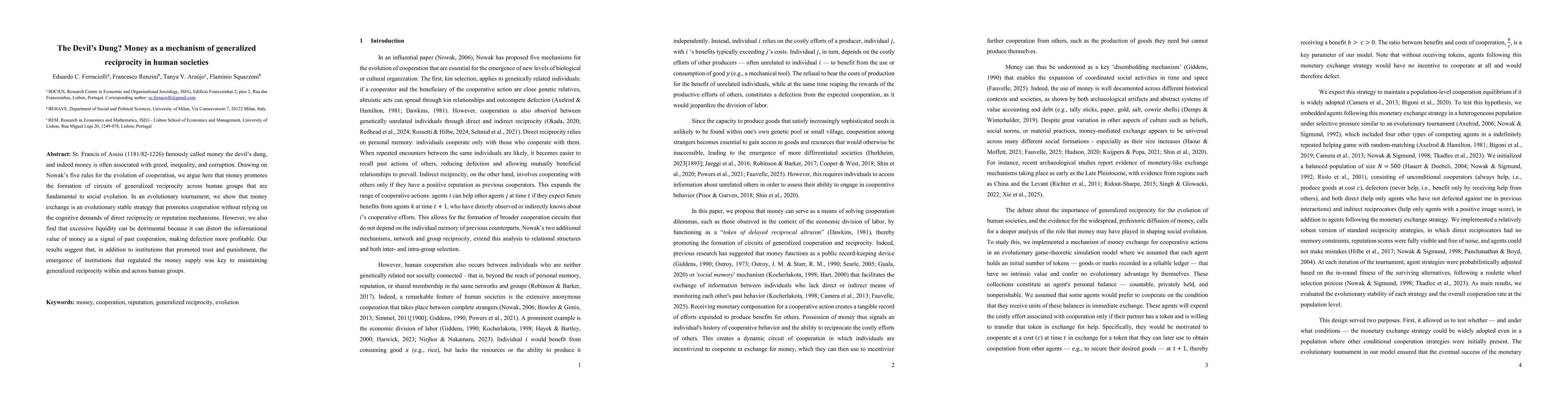 Thumbnail for The Devil's Dung? Money as a mechanism of generalized reciprocity in
  human societies