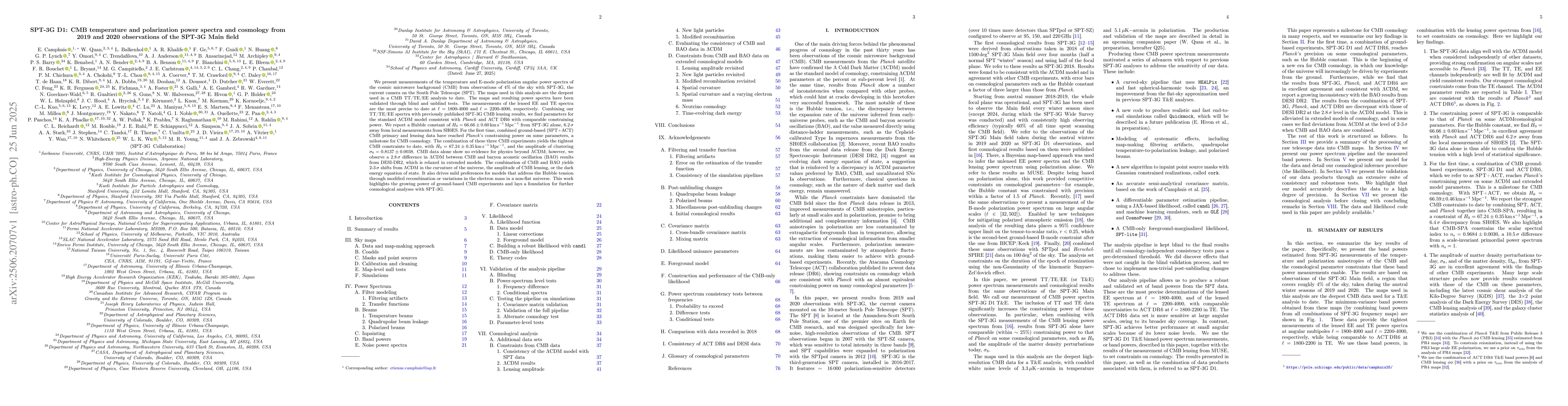 Thumbnail for SPT-3G D1: CMB temperature and polarization power spectra and cosmology
  from 2019 and 2020 observations of the SPT-3G Main field