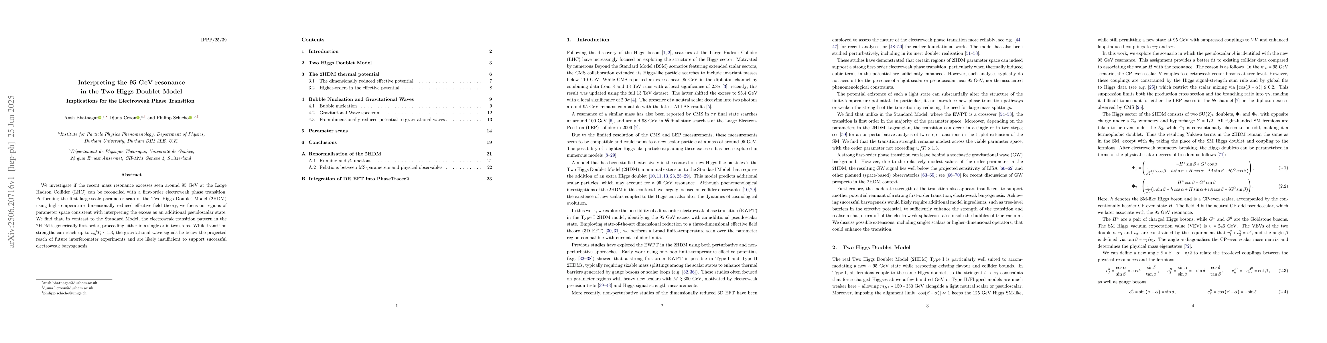 Thumbnail for Interpreting the 95 GeV resonance in the Two Higgs Doublet Model:
  Implications for the Electroweak Phase Transition