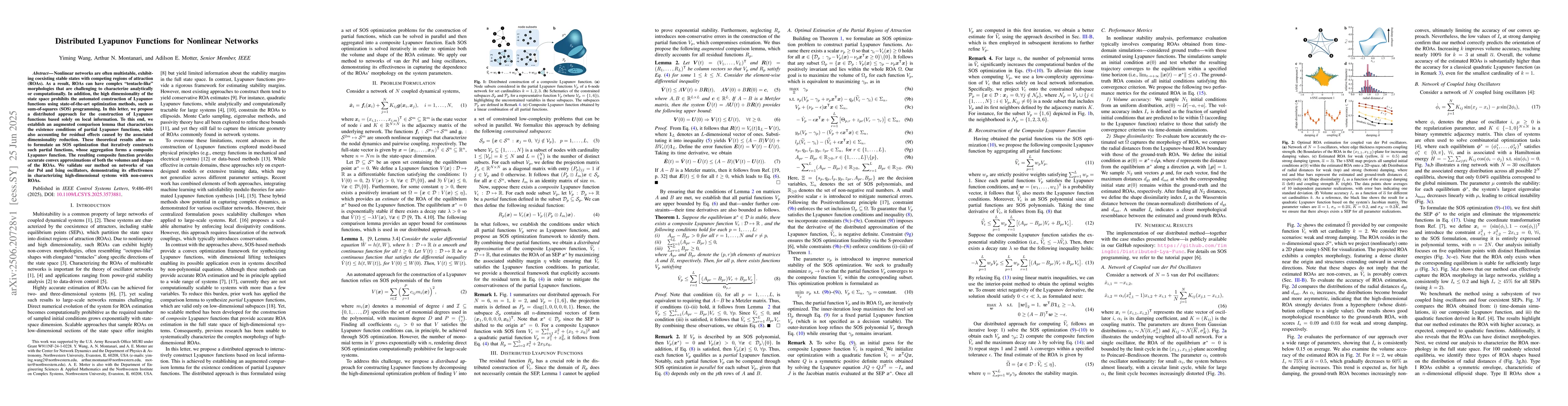 Thumbnail for Distributed Lyapunov Functions for Nonlinear Networks