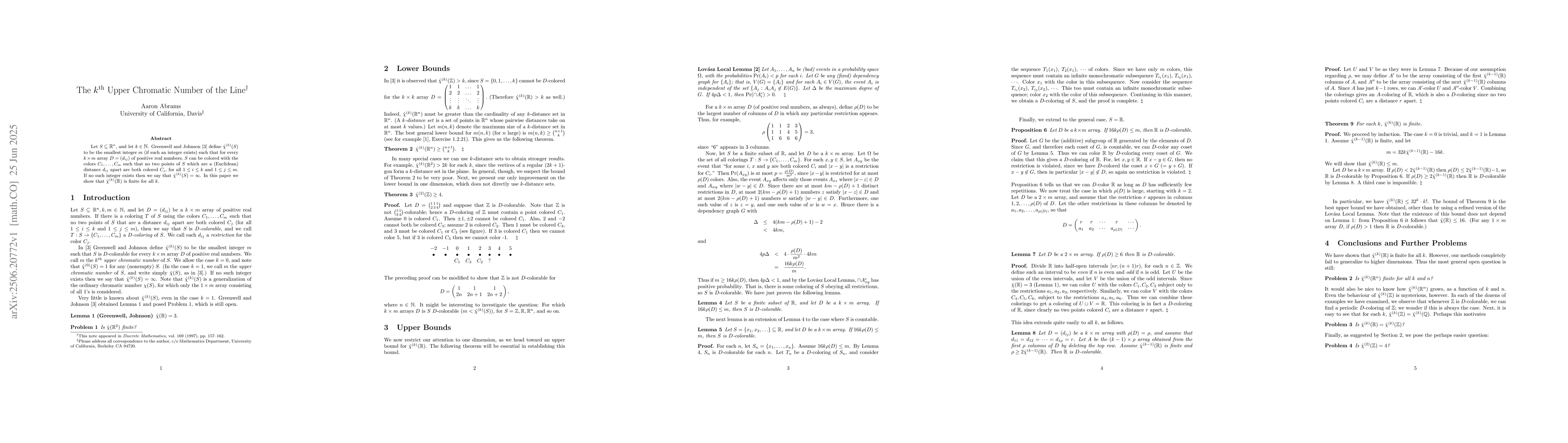Thumbnail for The $k^{\text th}$ Upper Chromatic Number of the Line