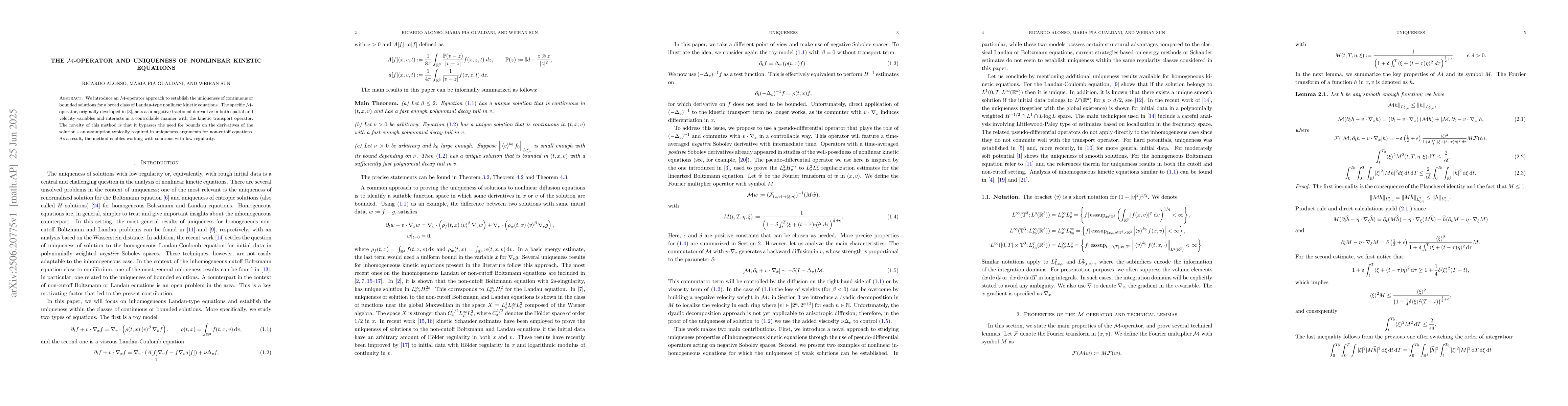 Thumbnail for The $\mathcal{M}$-Operator and Uniqueness of Nonlinear Kinetic Equations
