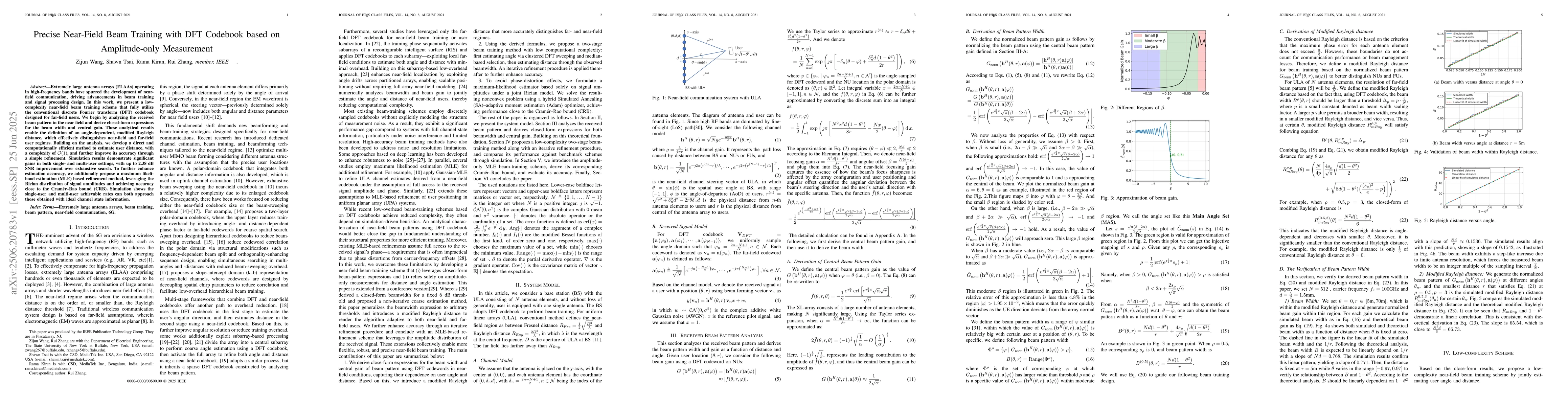 Thumbnail for Precise Near-Field Beam Training with DFT Codebook based on
  Amplitude-only Measurement