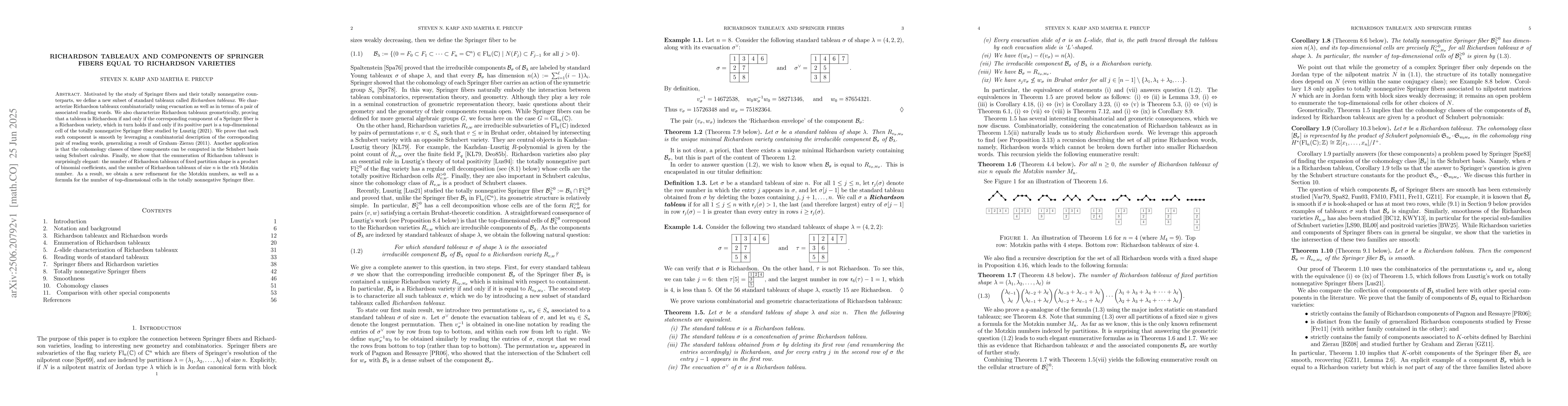 Thumbnail for Richardson tableaux and components of Springer fibers equal to
  Richardson varieties
