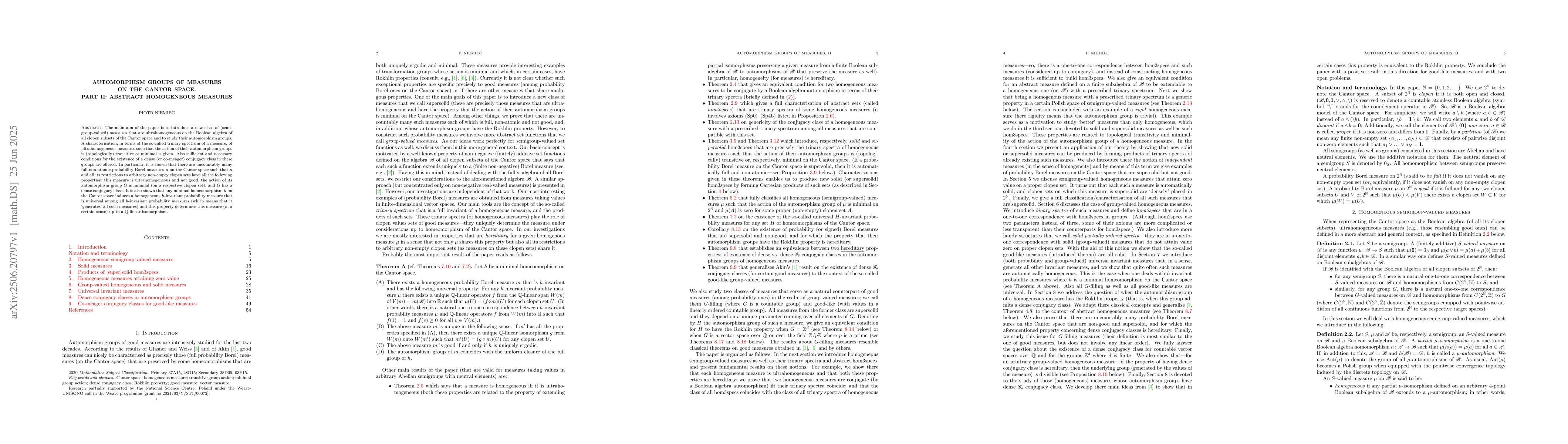 Thumbnail for Automorphism groups of measures on the Cantor space. Part II: Abstract
  homogeneous measures