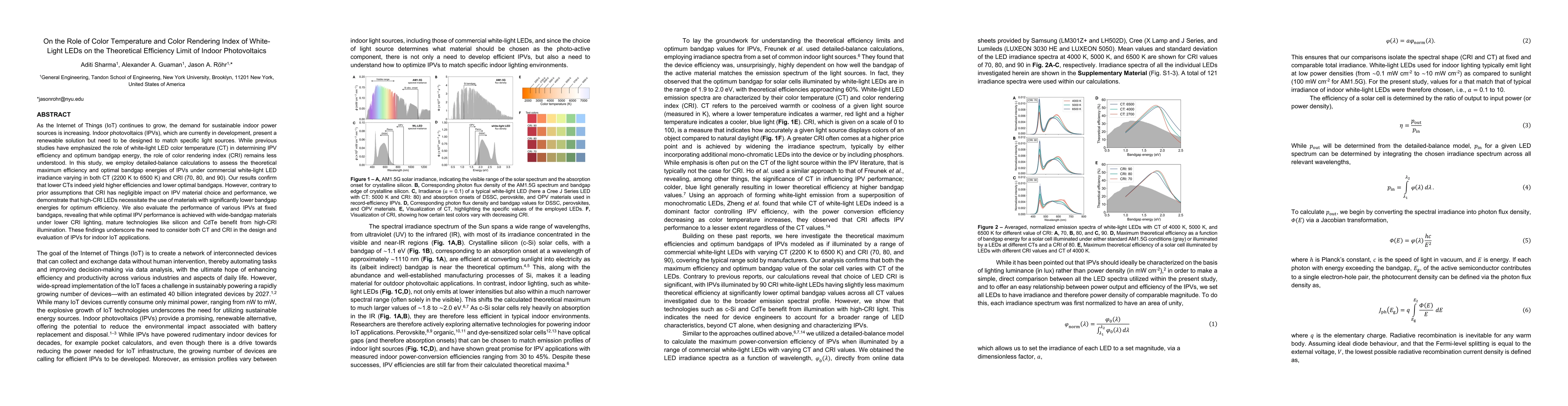Thumbnail for On the Role of Color Temperature and Color Rendering Index of
  White-Light LEDs on the Theoretical Efficiency Limit of Indoor Photovoltaics