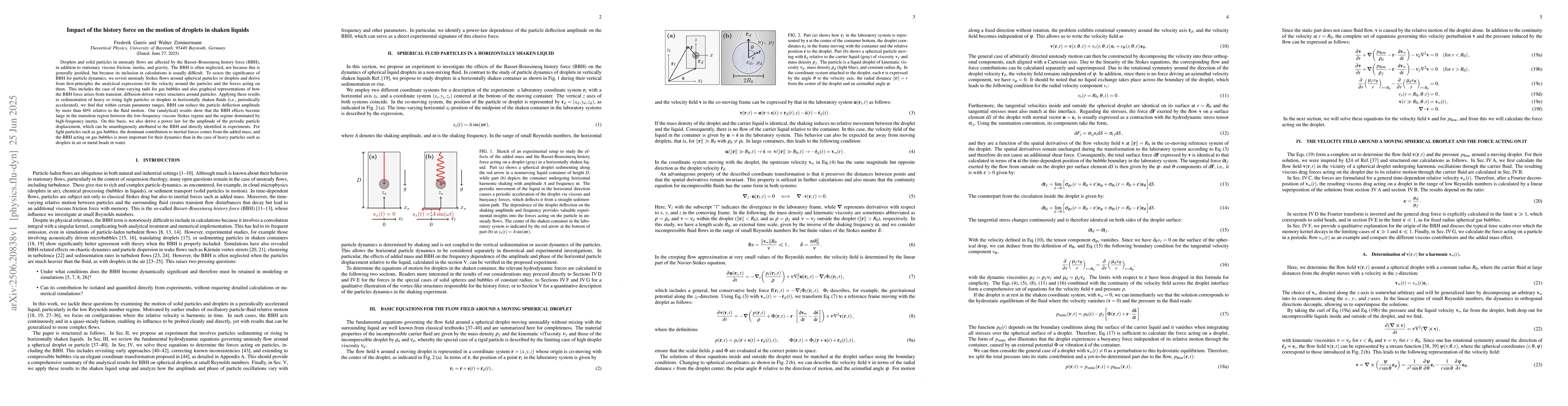 Thumbnail for Impact of the history force on the motion of droplets in shaken liquids