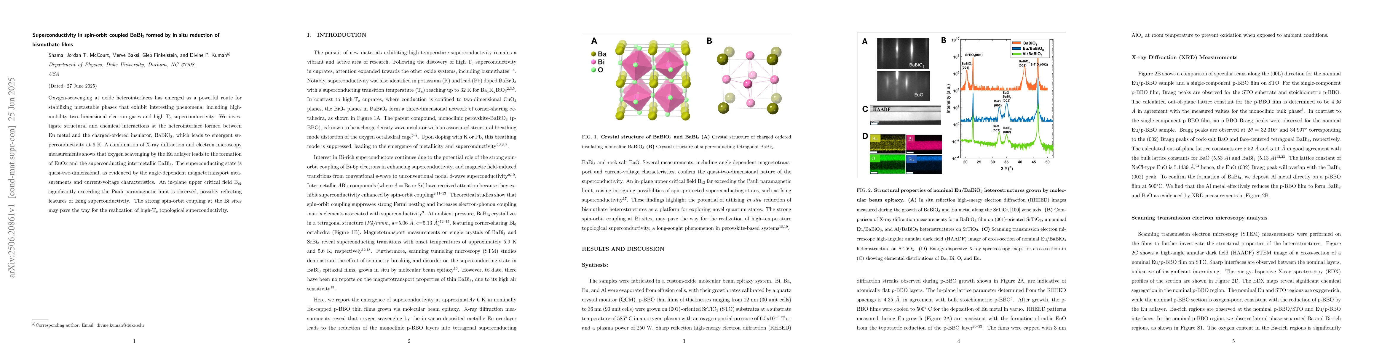 Thumbnail for Superconductivity in spin-orbit coupled BaBi$_3$ formed by \textit{in
  situ} reduction of bismuthate films
