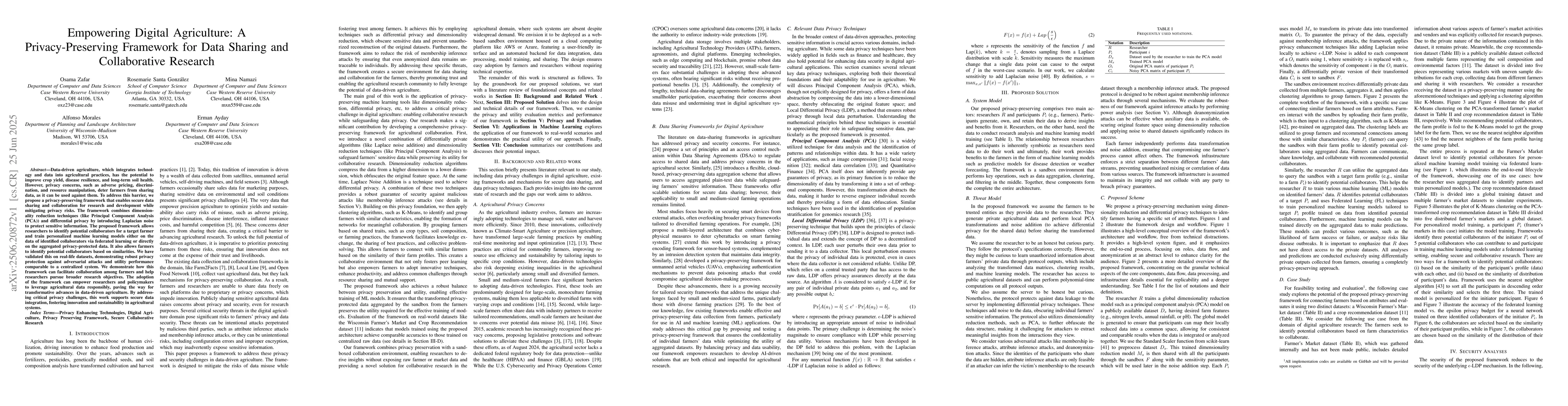 Thumbnail for Empowering Digital Agriculture: A Privacy-Preserving Framework for Data
  Sharing and Collaborative Research
