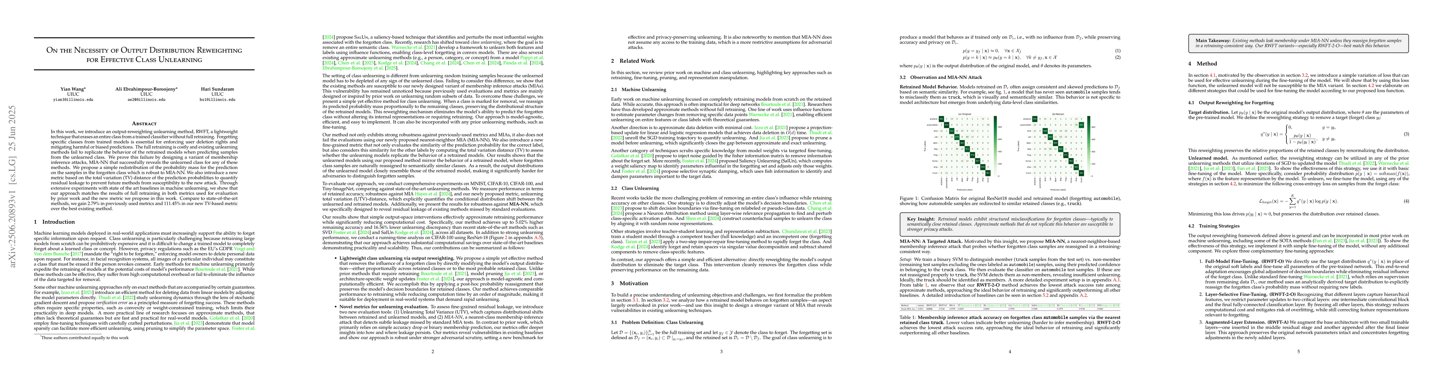 Thumbnail for On the Necessity of Output Distribution Reweighting for Effective Class
  Unlearning