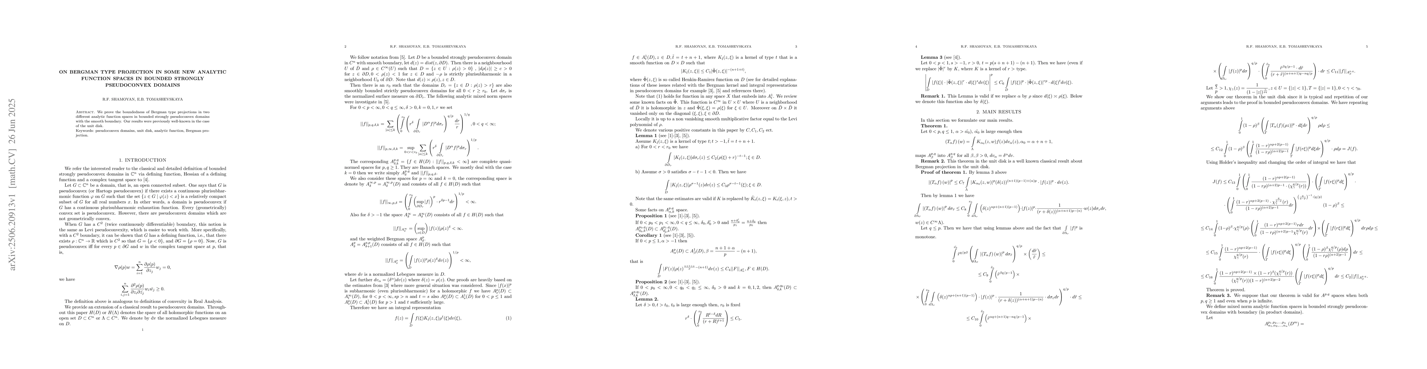 Thumbnail for On Bergman type projection in some new analytic function spaces in
  bounded strongly pseudoconvex domains