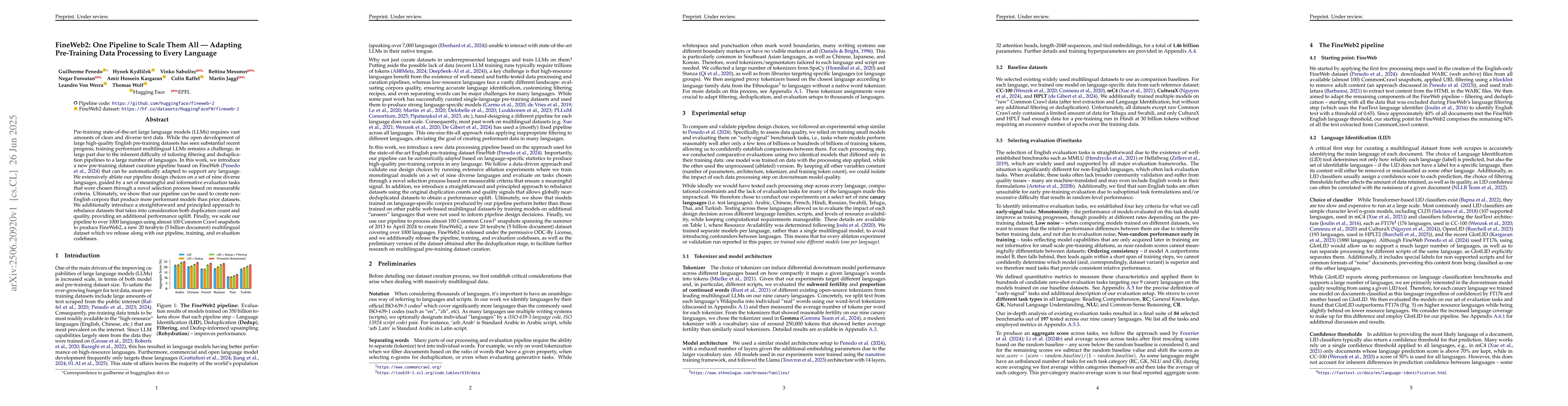 Thumbnail for FineWeb2: One Pipeline to Scale Them All -- Adapting Pre-Training Data
  Processing to Every Language