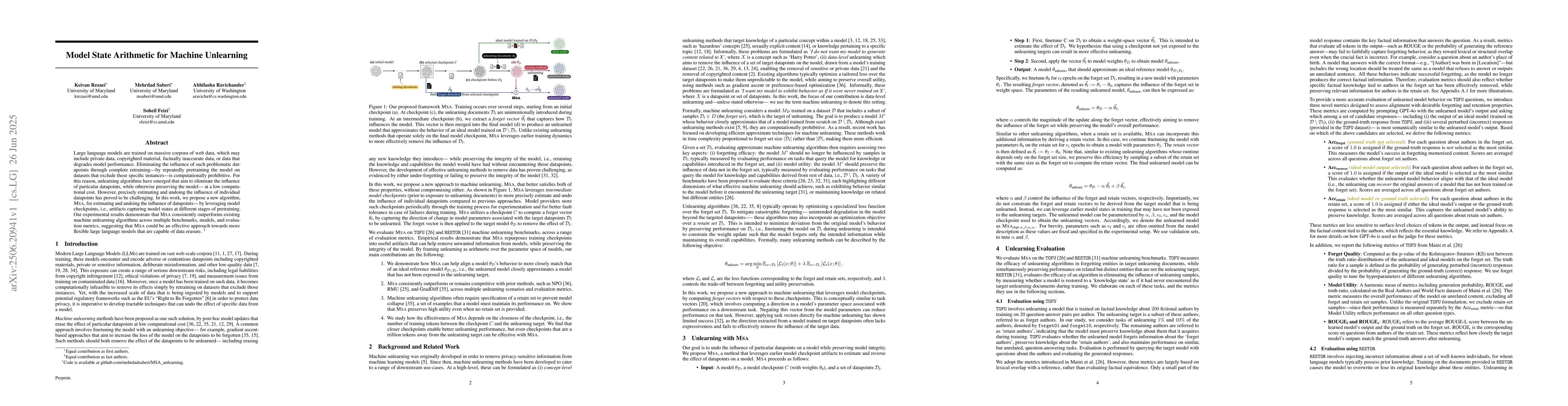 Thumbnail for Model State Arithmetic for Machine Unlearning