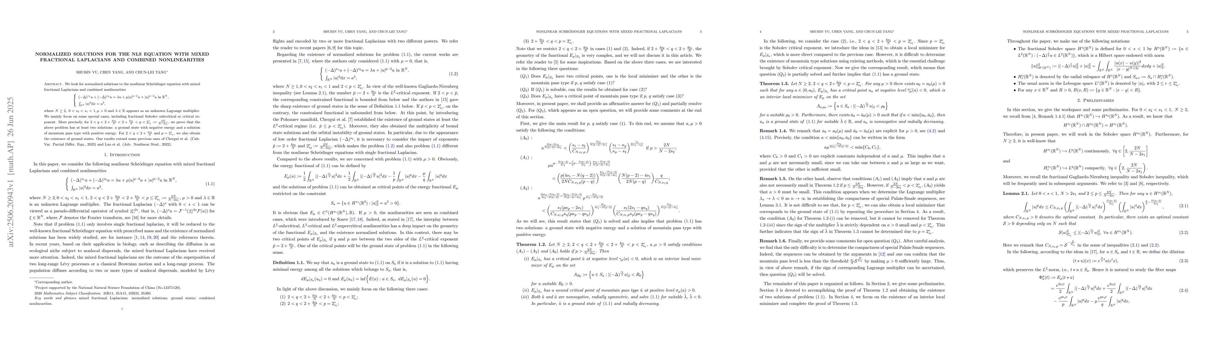 Thumbnail for Normalized solutions for the NLS equation with mixed fractional
  Laplacians and combined nonlinearities