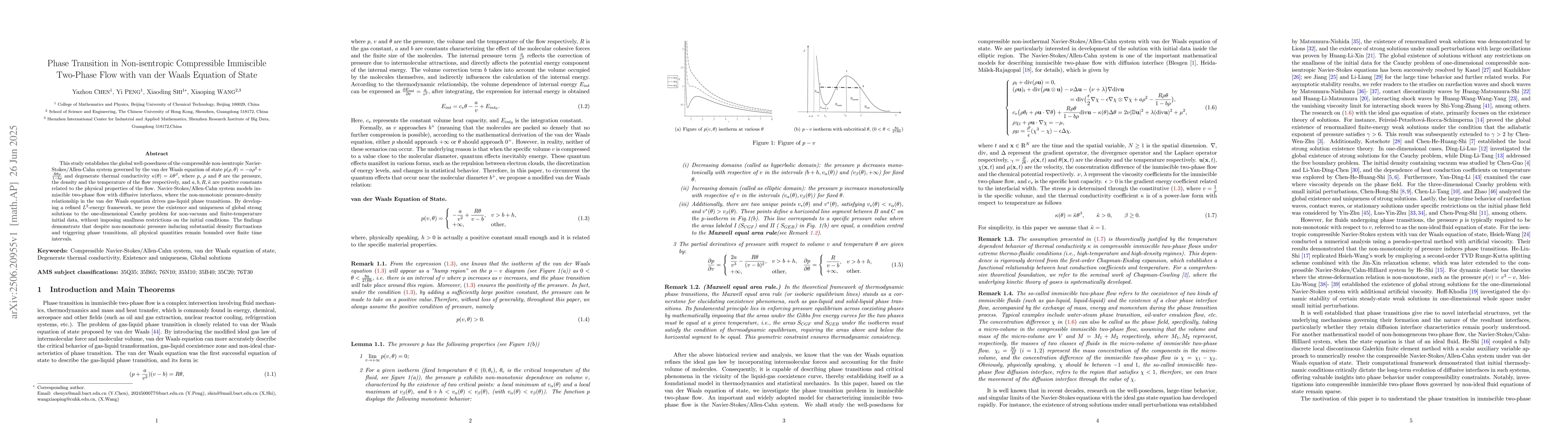 Thumbnail for Phase Transition in Non-isentropic Compressible Immiscible Two-Phase
  Flow with van der Waals Equation of State