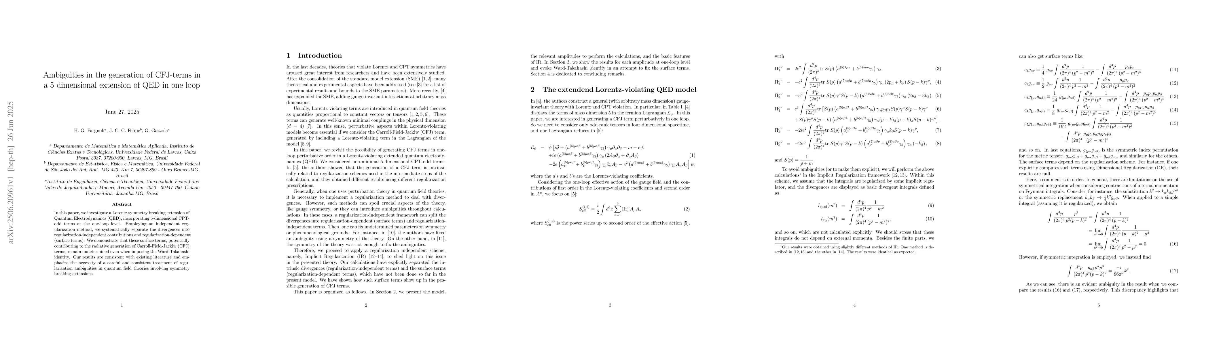 Thumbnail for Ambiguities in the generation of CFJ-terms in a 5-dimensional extension
  of QED in one loop