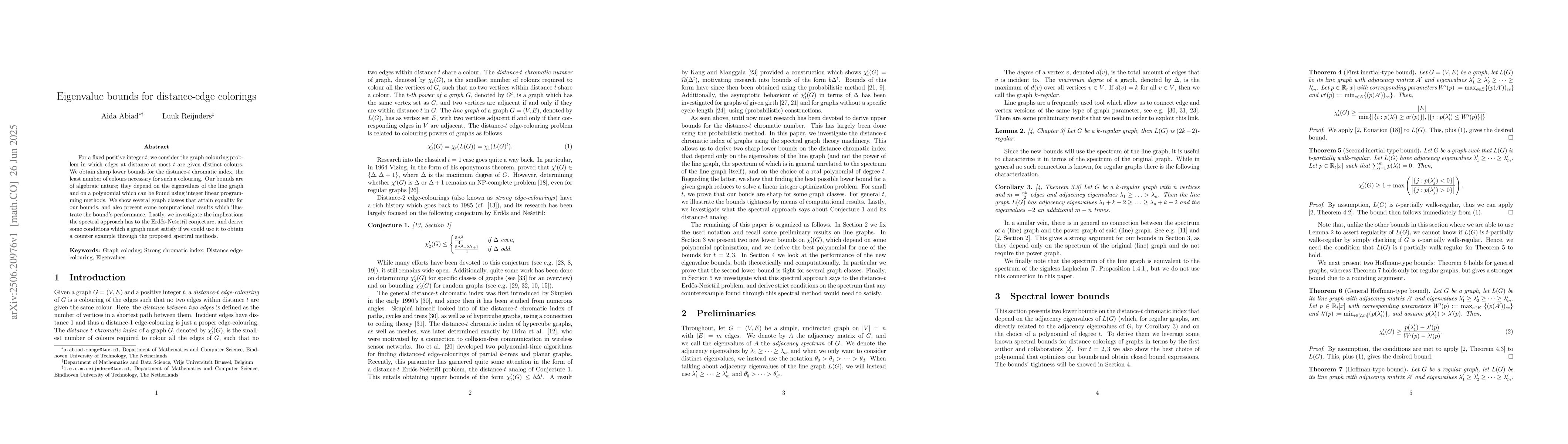 Thumbnail for Eigenvalue bounds for distance-edge colorings