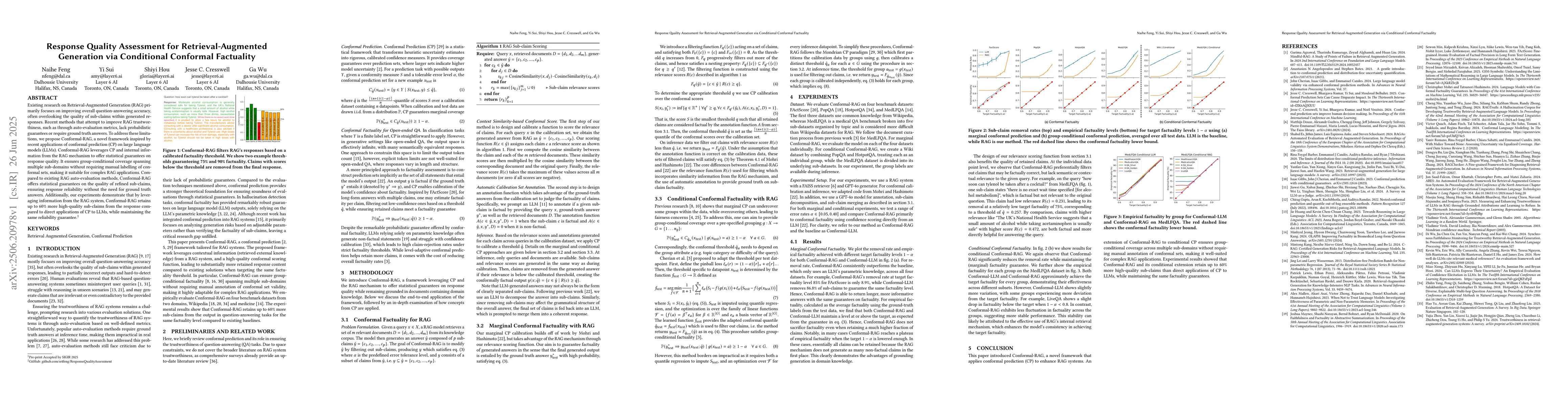 Thumbnail for Response Quality Assessment for Retrieval-Augmented Generation via
  Conditional Conformal Factuality