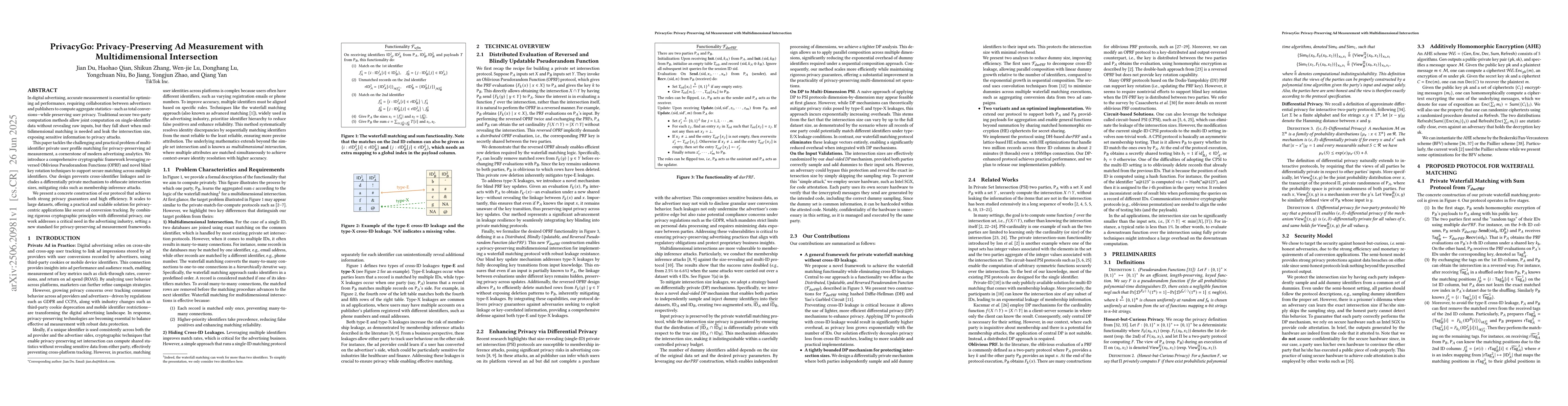 Thumbnail for PrivacyGo: Privacy-Preserving Ad Measurement with Multidimensional
  Intersection