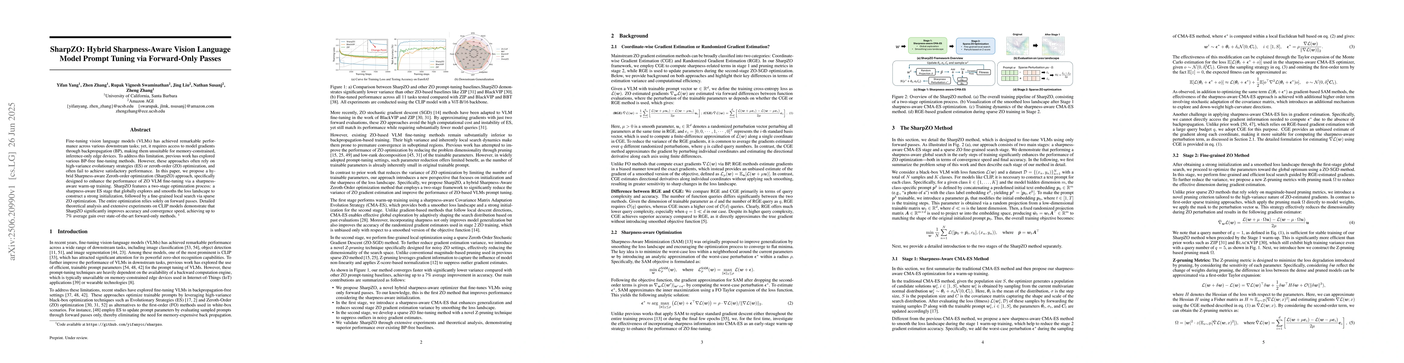 Thumbnail for SharpZO: Hybrid Sharpness-Aware Vision Language Model Prompt Tuning via
  Forward-Only Passes