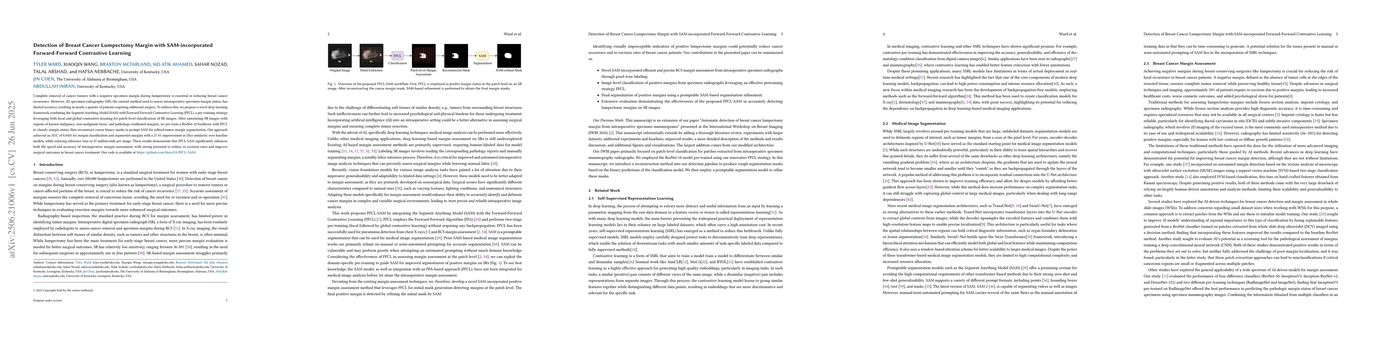 Thumbnail for Detection of Breast Cancer Lumpectomy Margin with SAM-incorporated
  Forward-Forward Contrastive Learning