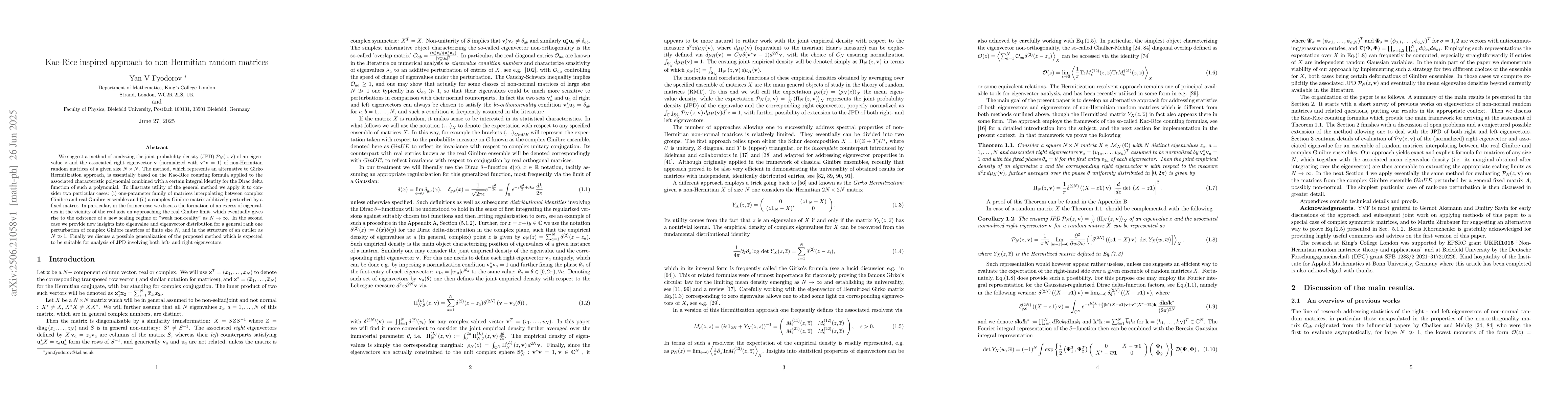 Thumbnail for Kac-Rice inspired approach to non-Hermitian random matrices