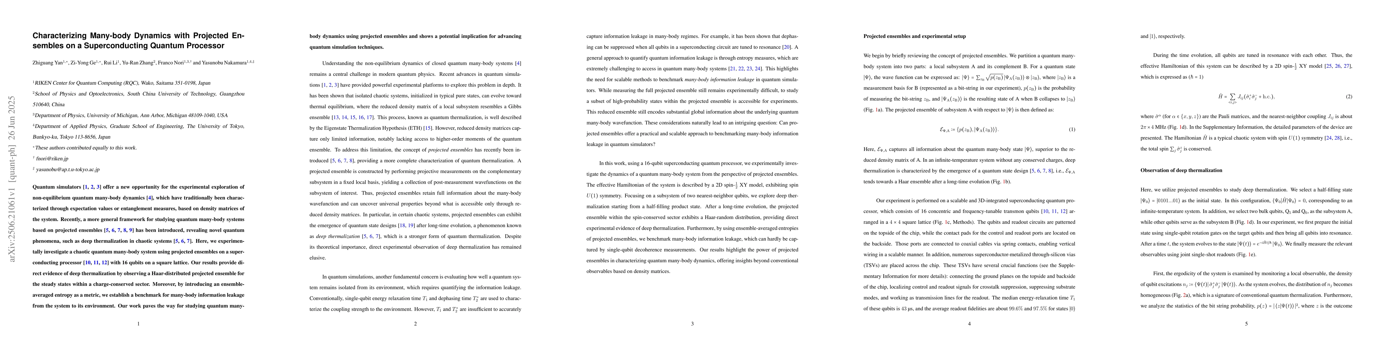 Thumbnail for Characterizing Many-body Dynamics with Projected Ensembles on a
  Superconducting Quantum Processor